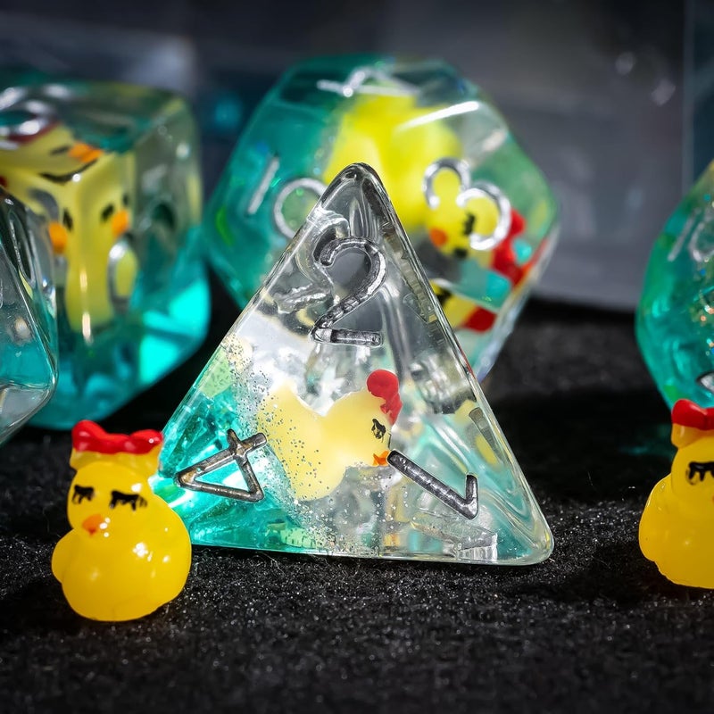cusdie DND Dice Set - 7-Piece Transparent Resin Dice with Bow-Tied Duck Design, Perfect for Board Game Enthusiasts, Gifts, and Collectors - Comes with Velvet Pouch (Yellow Duck w/Bow) - Image 3